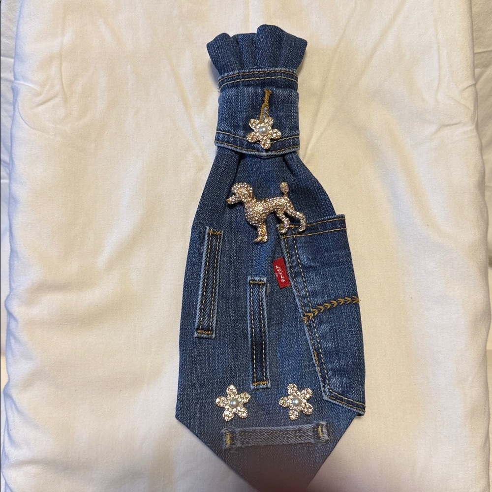 Denim Dog Necktie with Embellishments - Picture 4 of 4